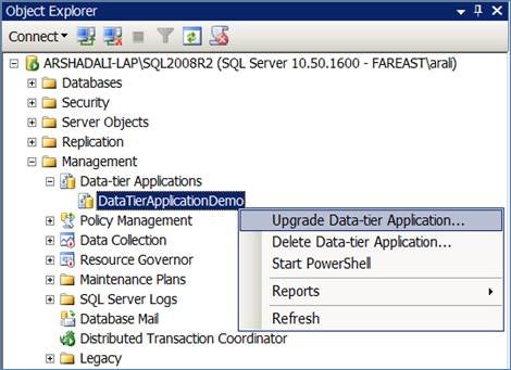 Upgrade a Data-tier application from SSMS