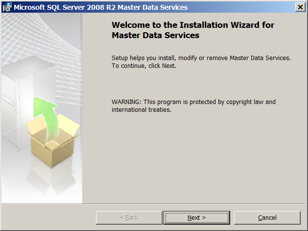 Master Data Services Installation Welcome Screen