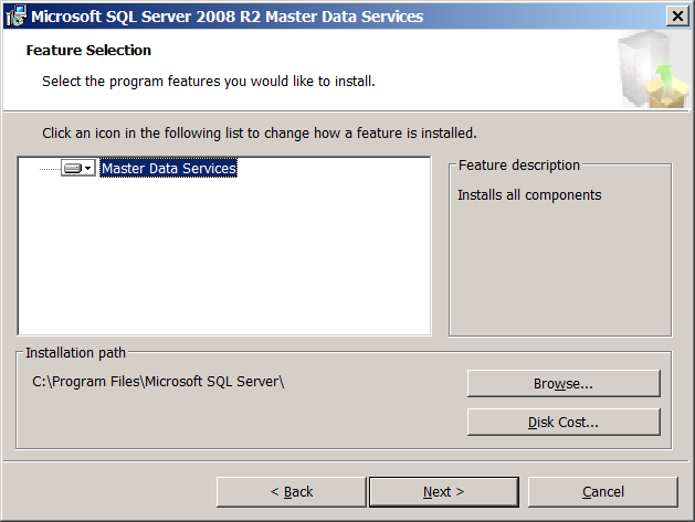Master Data Services Installation Features Selection