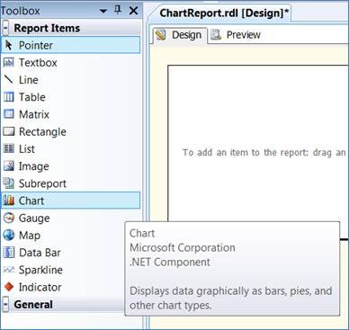 Drag the Chart icon to the report designer area