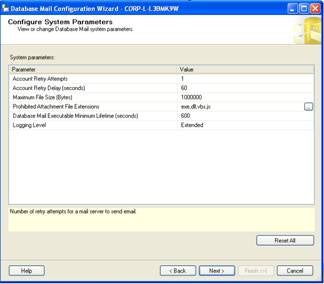 Database Mail Configuration Wizard, Configure System Parameters