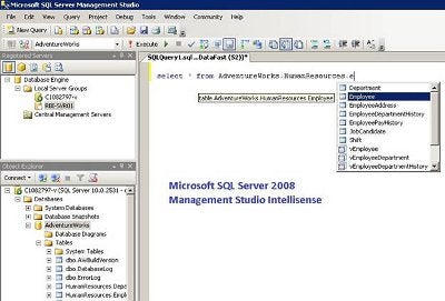 How IntelliSense looks in Microsoft SQL Server 2008 Management Studio