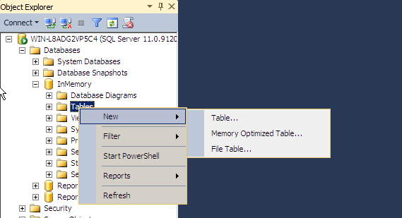 Memory Optimized Table Option