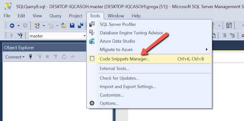 Writing code snippets starts with the code snippets manager window.