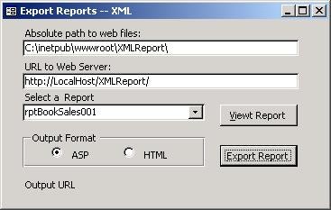 Access XP form for generating XML reports