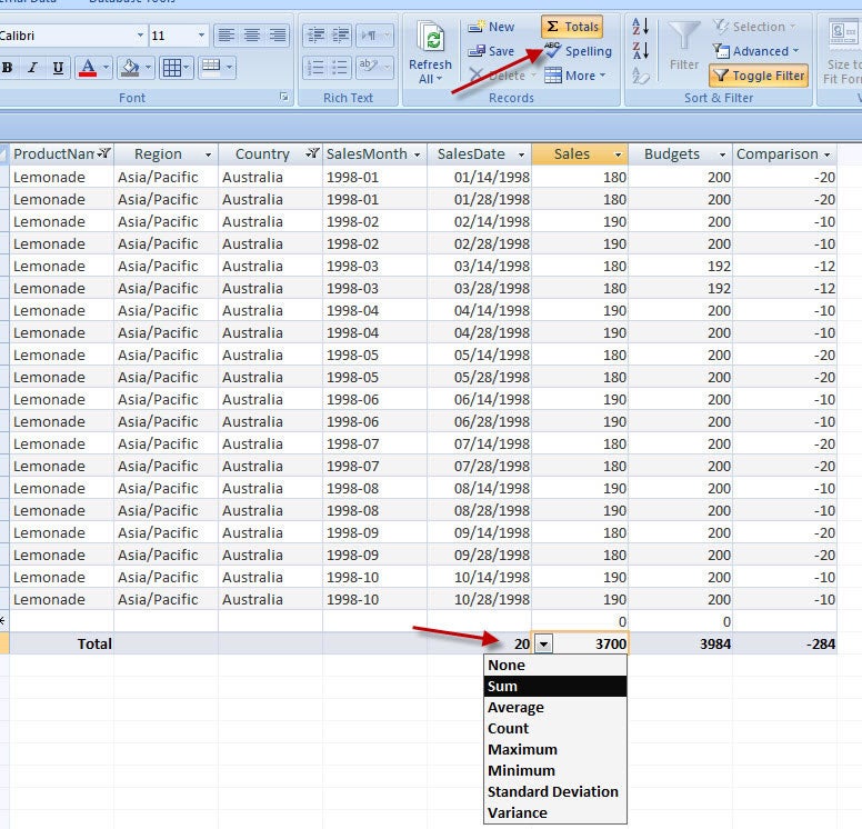 Adding a Totals row to an Access query reduces the need for extra reports or copying to Excel