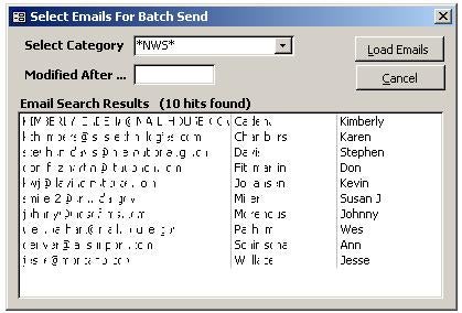 select emails for batch send