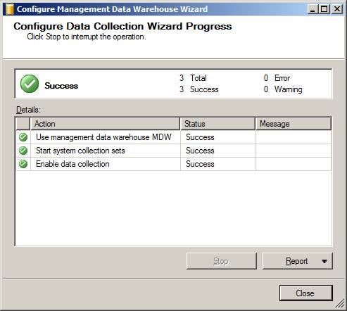 Configure Data Collection Wizard Progress