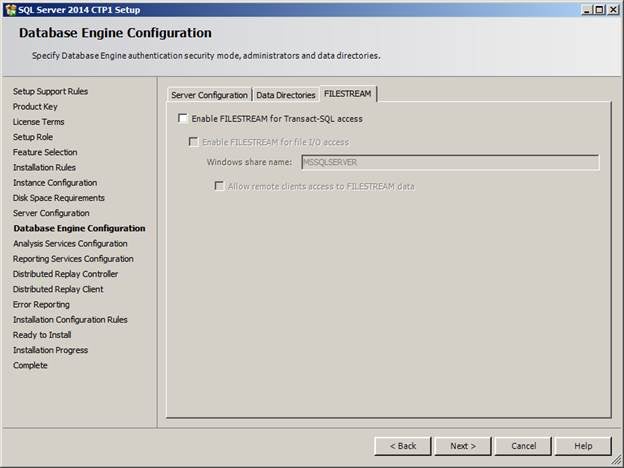 Database Engine Configuration: FILESTREAM