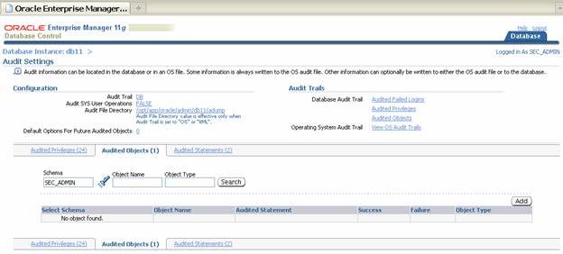 select the Audited Objects subpage