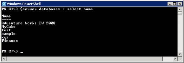 query all the databases available on the server using Windows PowerShell and SQL Server 2008 AMO