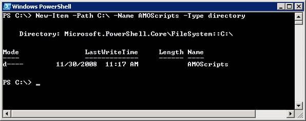 Create the folder C:\AMOScripts using the following Windows PowerShell cmdlet