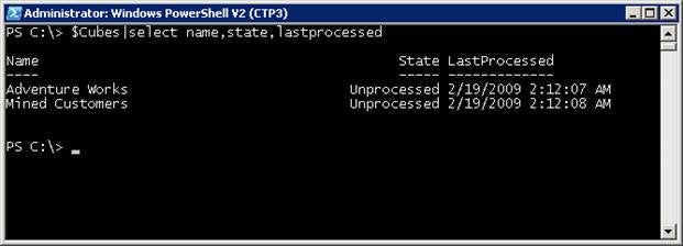find all of the Cubes, its state and the last processed date using the Windows PowerShell script block