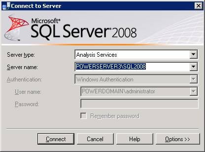 Launch SQL Server Management Studio and log on to Analysis Services