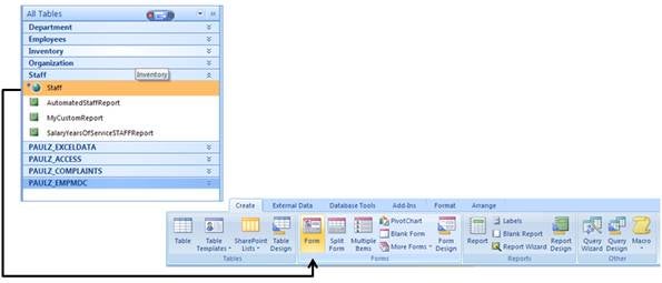 Select the Create tab and click the Form icon within the Forms section of the Office ribbon