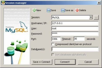 Launch HeidiSQL to display the Session Manager