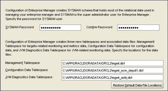the next
step will prompt you for a password for SYSMAN