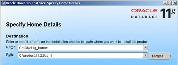 Oracle Universal Installer: Specify Home Details