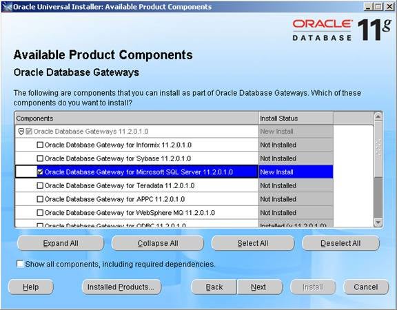 Oracle Universal Installer: Available Product Components