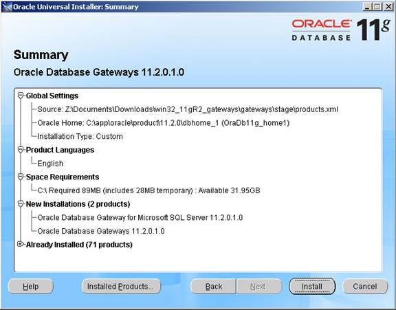 Oracle Universal Installer: Summary