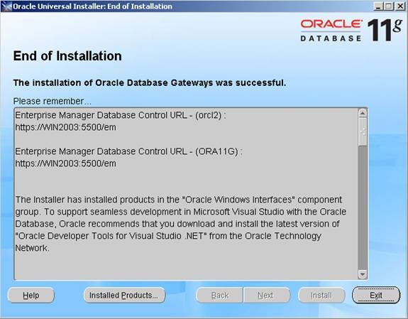 Oracle Universal Installer: End of Installation