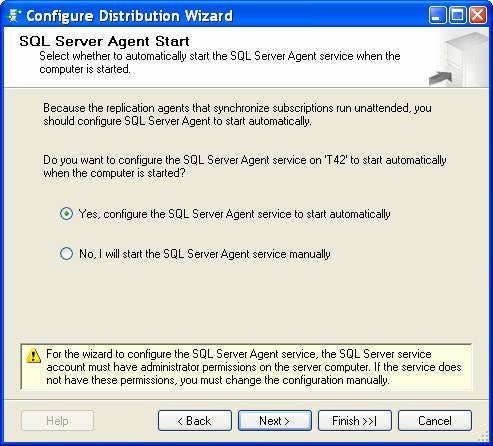 have the wizard configure the SQL Server Agent to start automatically