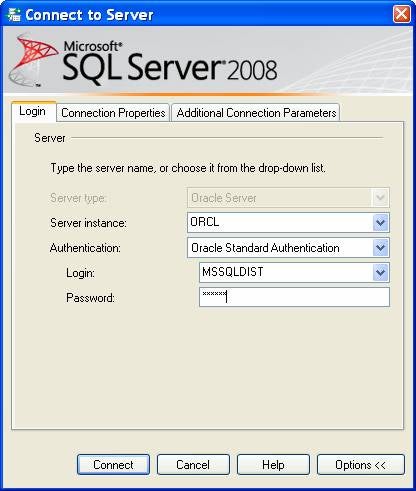 Expand the Options on the Connect to Server dialog, and fill in your information