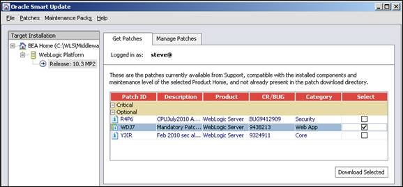 Patches that Oracle Smart Update has detected needed by your system