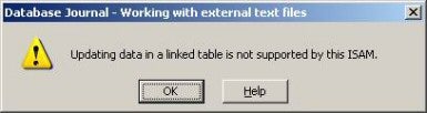 The error message when trying to update a text file
